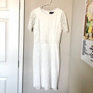 Lulu’s Devotion White Lace Short Sleeve Midi Dress